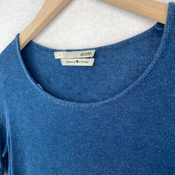 ACOTE Top Womens 1 M Lyocell Wool Ribbed Jersey Scoop Neck Long Sleeve Blue - Picture 2 of 12